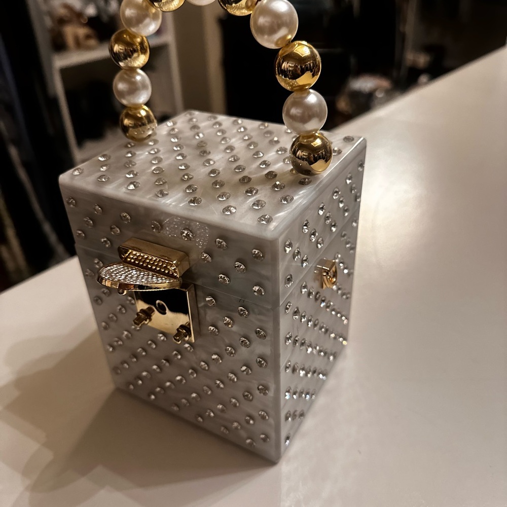 Elegant Gray and Gold Studded Handbag